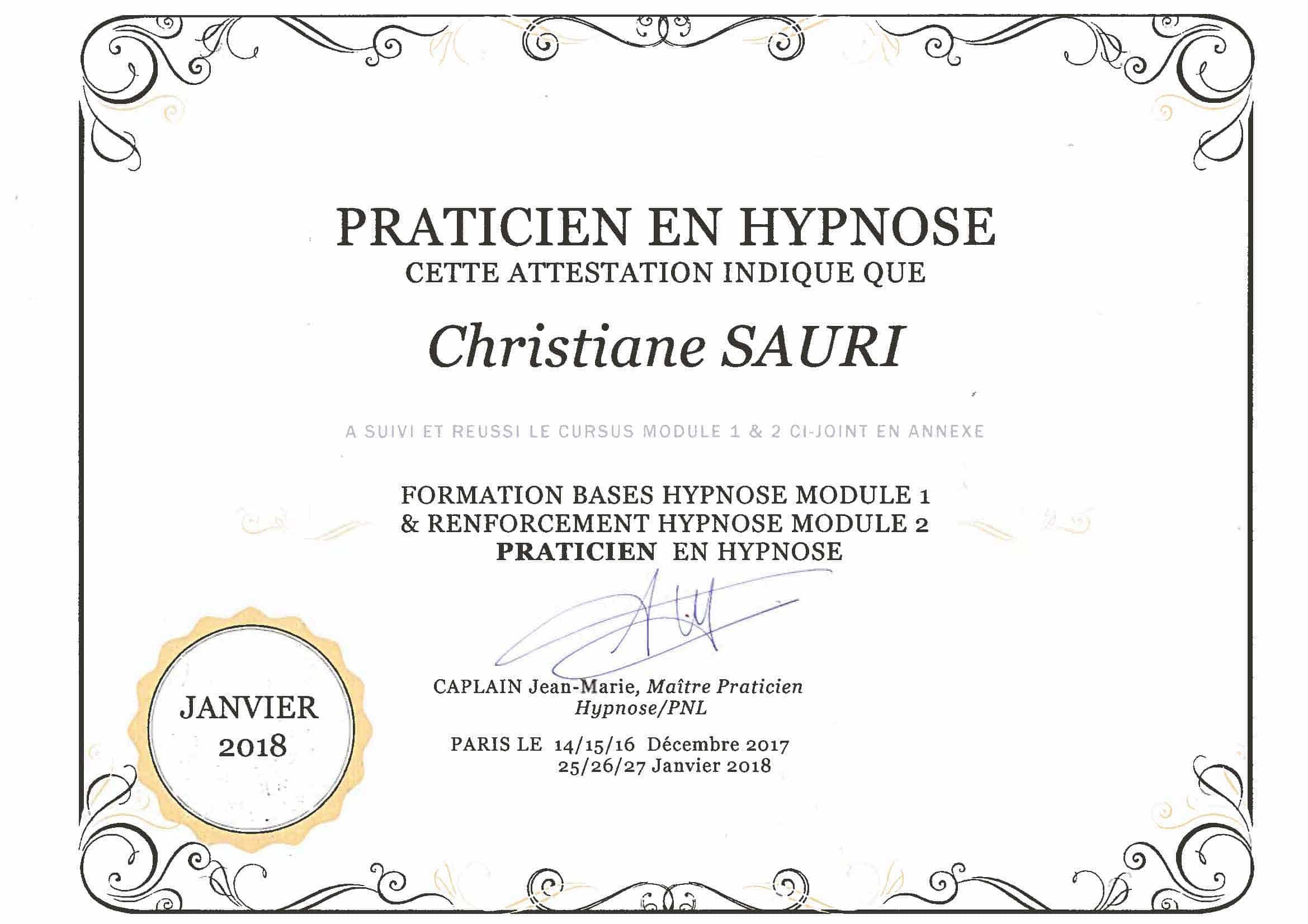 diplôme hypnose